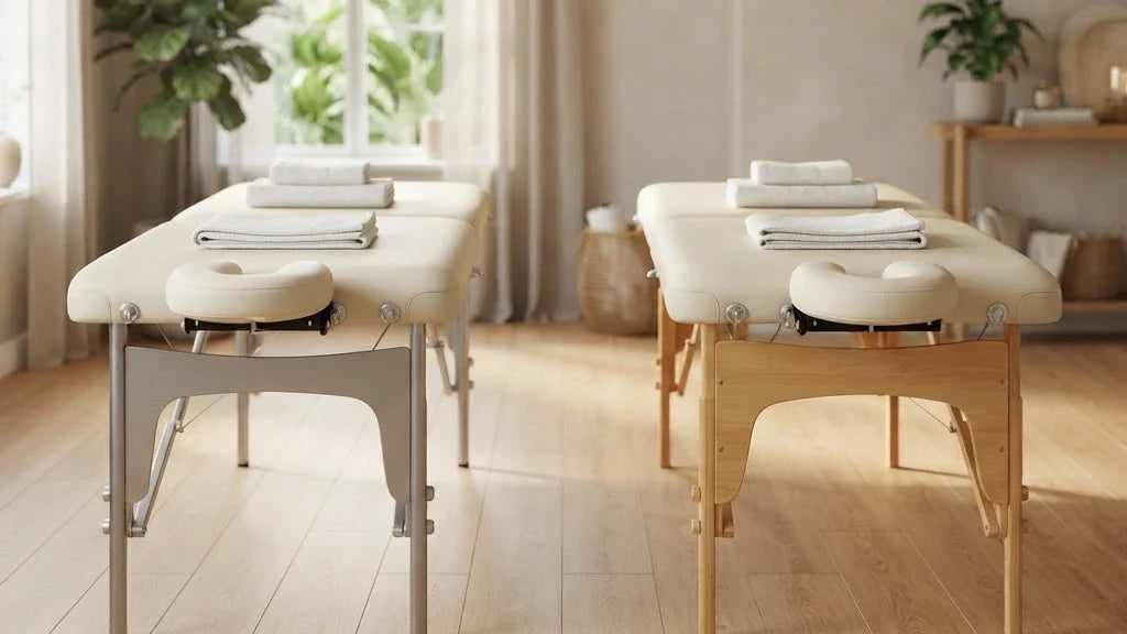 Comparatif table de massage en bois et en aluminium dans un studio - Le Bon Massage