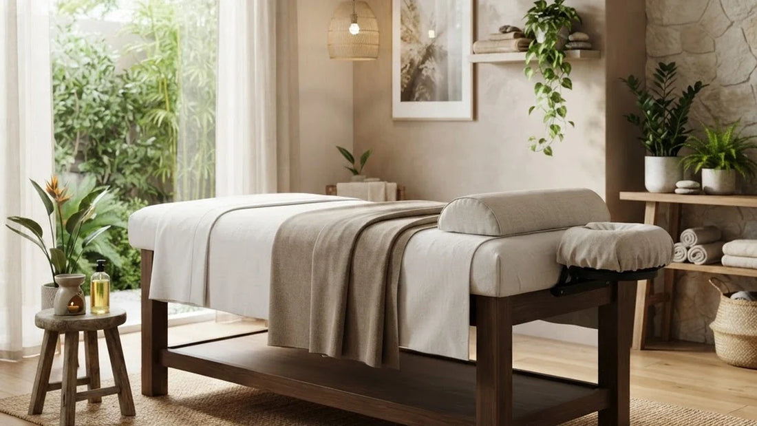 Table de massage professionnelle installee dans un cabinet spa - Le Bon Massage