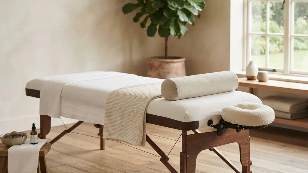 Table de massage en bois preparee pour differents types de massage - Le Bon Massage