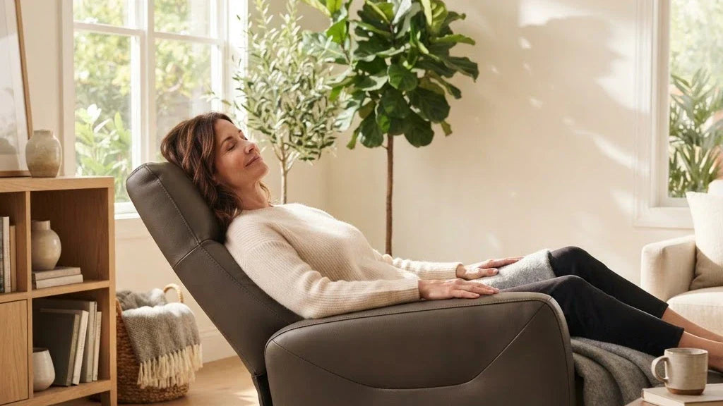 Installation confortable dans un fauteuil massant à domicile - Le Bon Massage
