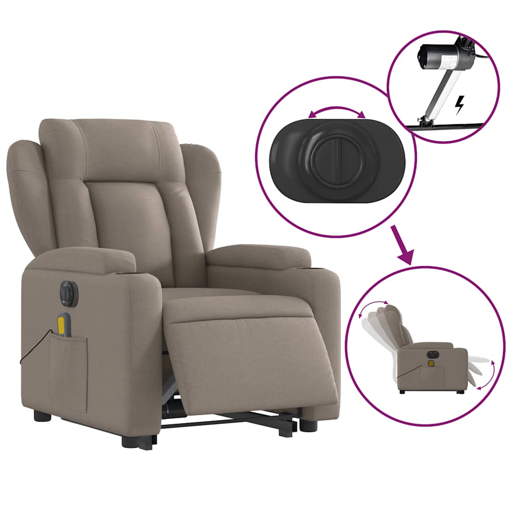 Fauteuil Inclinable De Massage Électrique Tissu Taupe