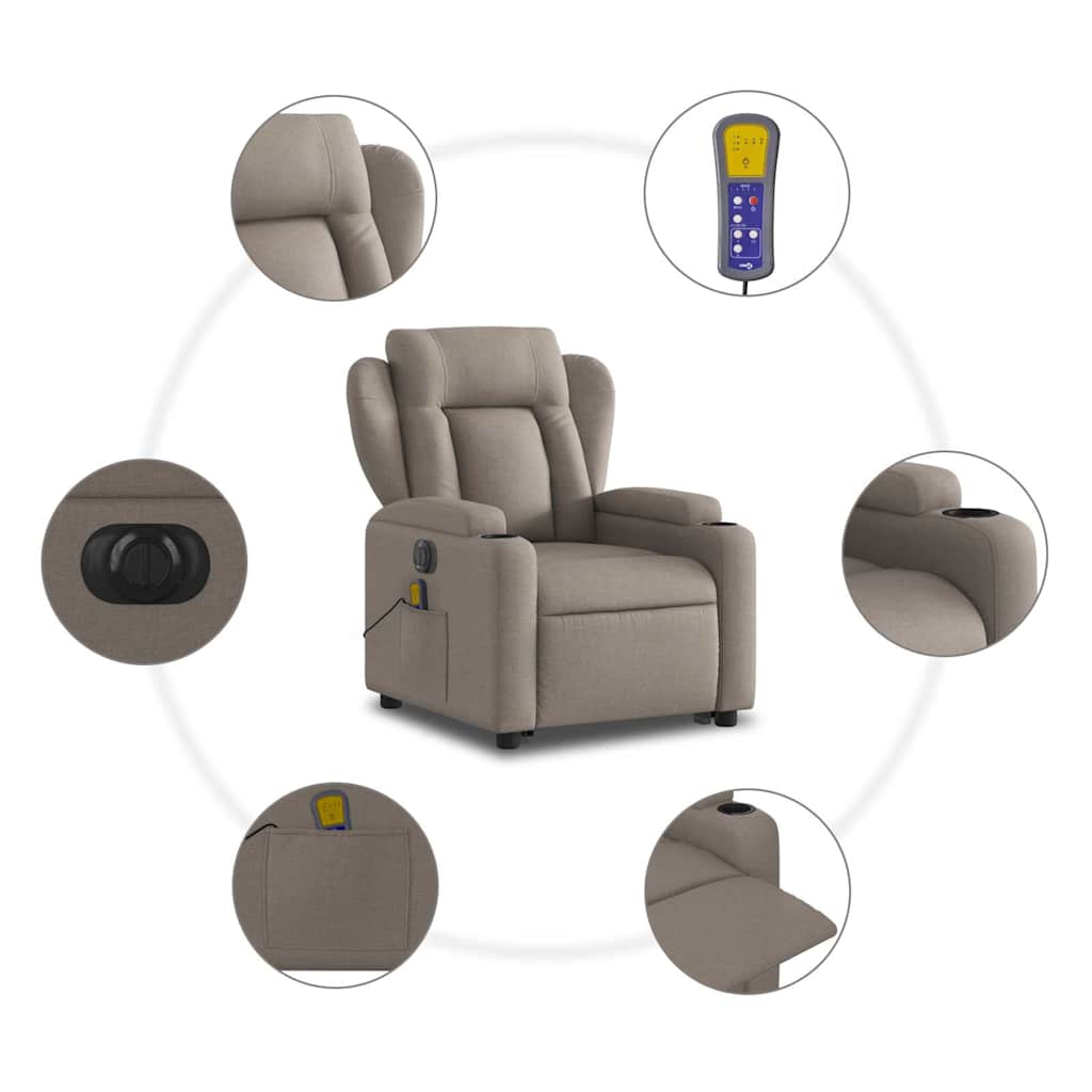Fauteuil Inclinable De Massage Électrique Tissu Taupe