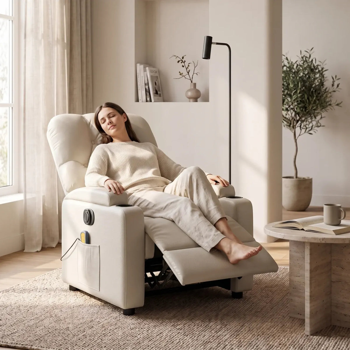 Fauteuil massant électrique inclinable en similicuir