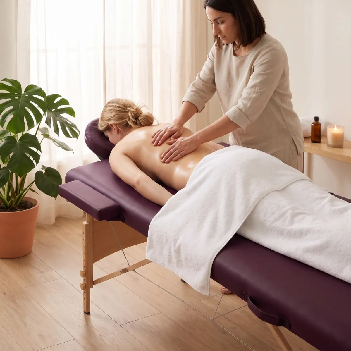 Table de massage pliante 2 zones bois naturel