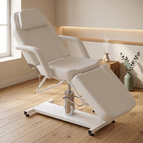 Table de massage fixe blanc mis en scene cabinet de cote