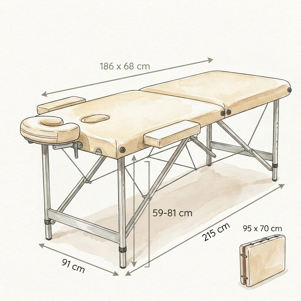 Table de massage pliante aluminium images descriptive dimensions variante lebonmassage
