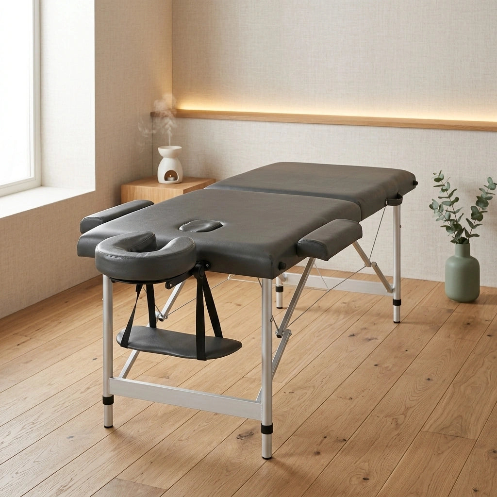 Table de massage pliante antracite en situation lebonmassage