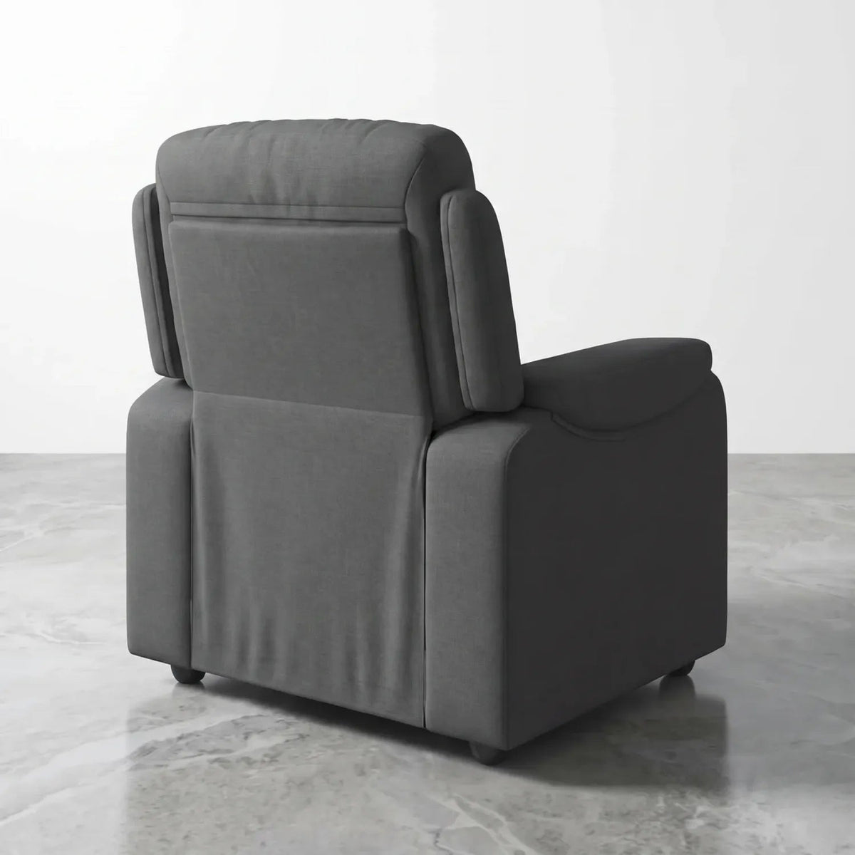 Fauteuil relax manuel massant en tissu, vue arrière du dossier rembourré avec couture et maintien stable - Le Bon Massage