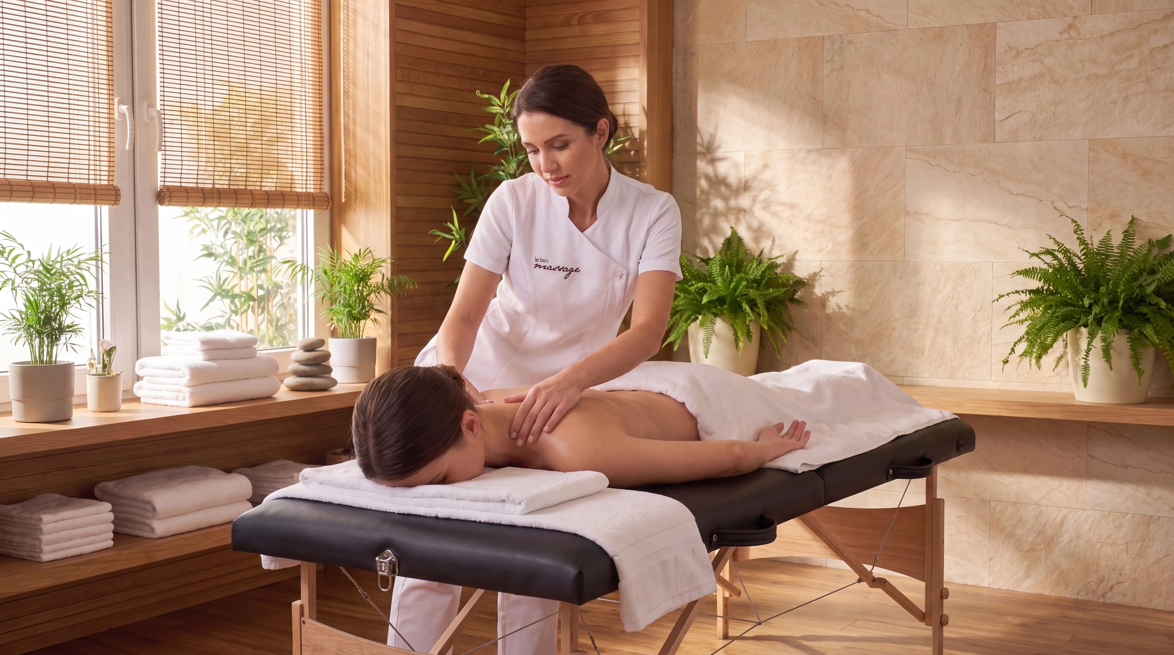 Sophie Delrieu, experte en massage thérapeutique, en séance avec un client — Le Bon Massage