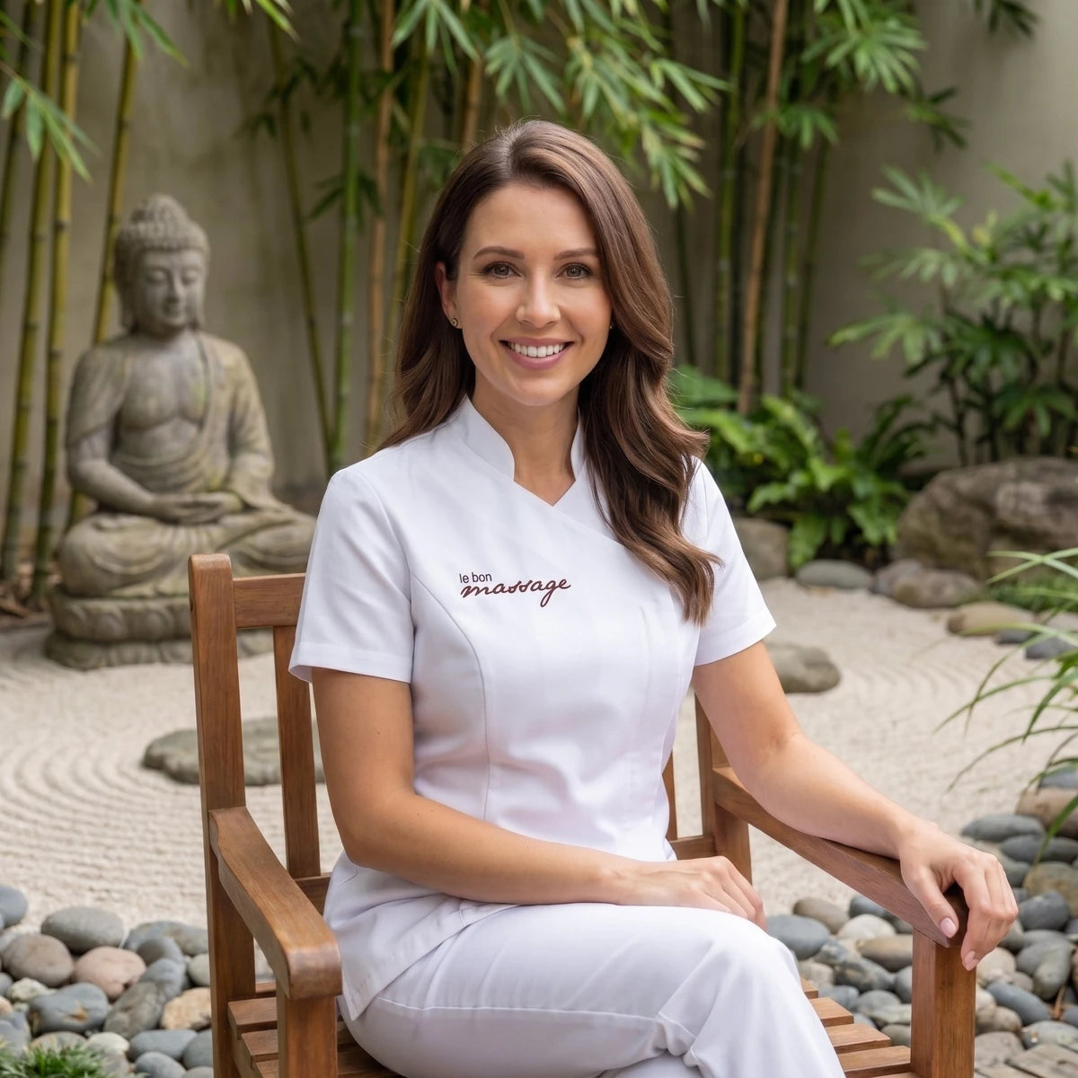 Sophie Delrieu, praticienne massage dans un jardin zen - Le Bon Massage