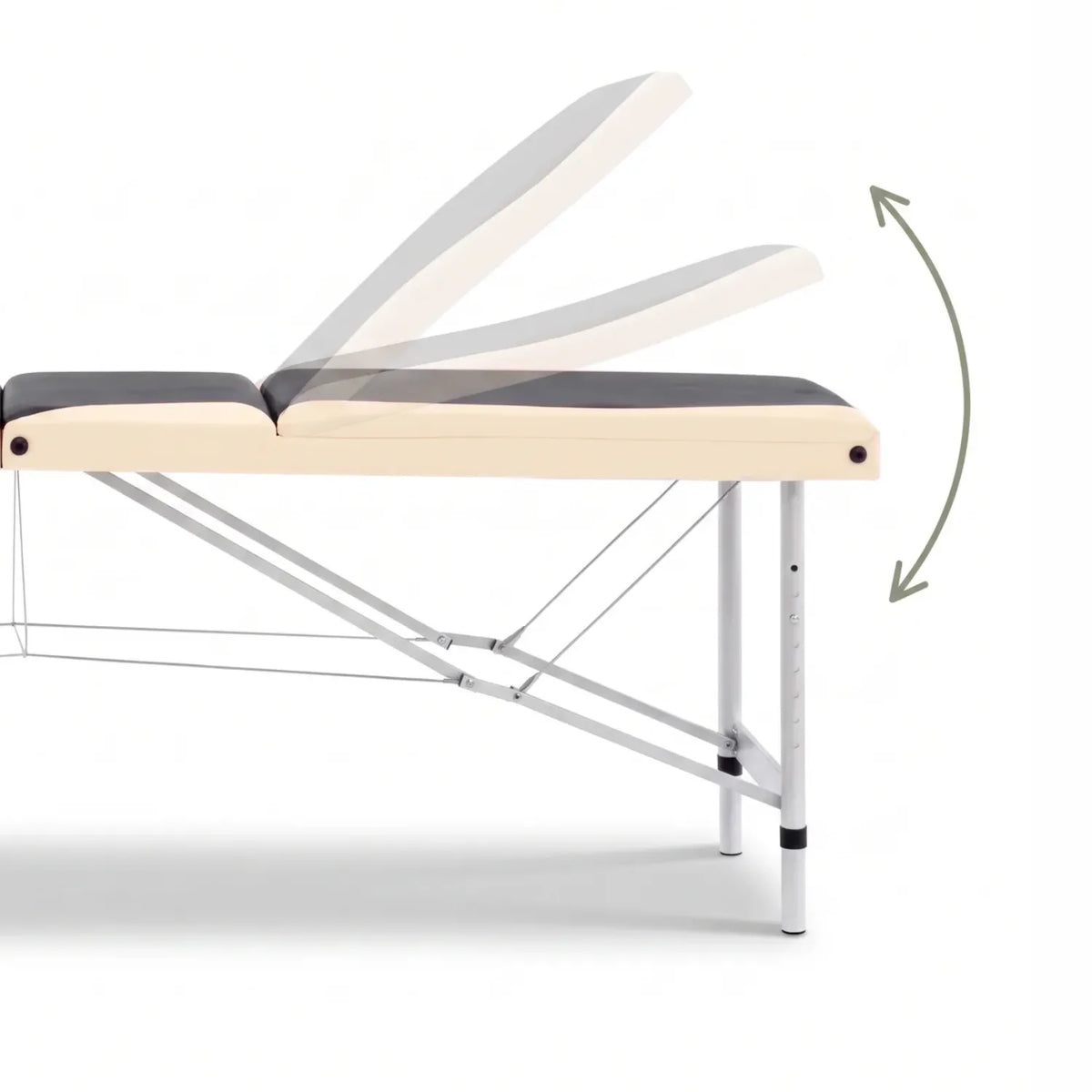 Gros plan sur le réglage d'inclinaison du dossier de la table de massage pliante aluminium 3 zones - Le Bon Massage